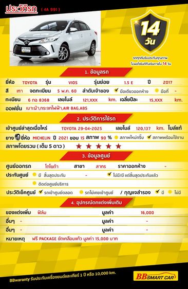 Toyota Vios 2017.0 มือสอง เบนซิน ไมล์  ราคาถูก มือเดียว - Image 2