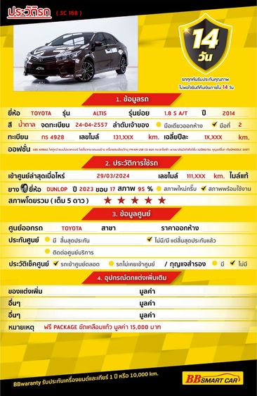 Toyota Altis 2014.0 มือสอง เบนซิน ไมล์  สภาพนางฟ้า ราคาถูก - Image 2