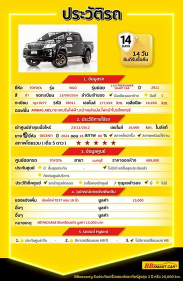 Toyota Hilux Vigo 2011.0 มือสอง ดีเซล ไมล์  รถบ้านแท้ จัดไฟแนนซ์ได้ - Image 2