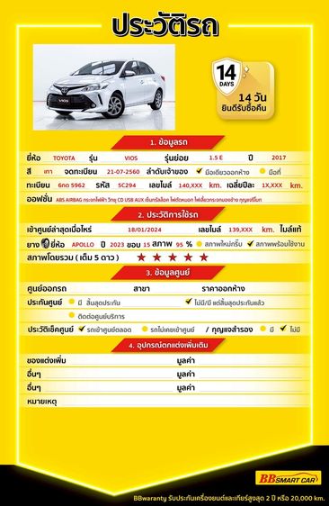 Toyota Vios 2017.0 มือสอง เบนซิน ไมล์  มือเดียว ฟรีดาวน์ - Image 2