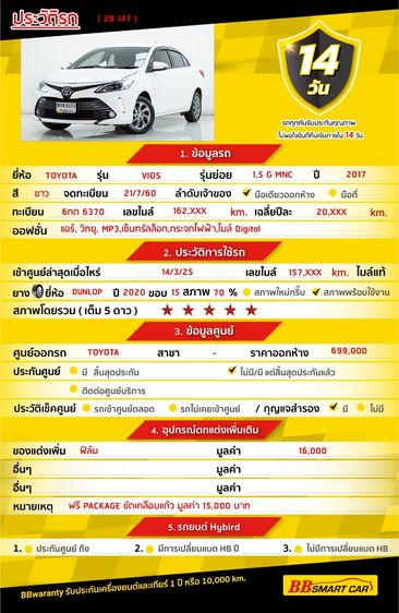Toyota Vios 2017.0 มือสอง เบนซิน ไมล์  มือเดียว ไม่เคยชน - Image 2