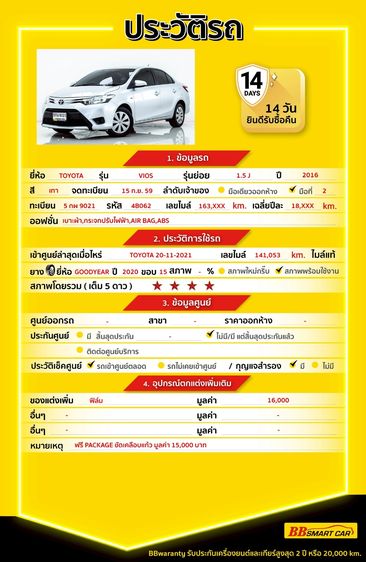 Toyota Vios 2016.0 มือสอง เบนซิน ไมล์  จัดไฟแนนซ์ได้ เครดิตดีออกรถ 0 บาท - Image 2