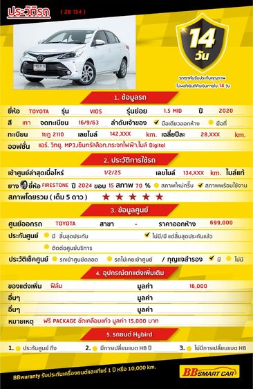 Toyota Vios 2020.0 มือสอง เบนซิน ไมล์  ฟรีดาวน์ สภาพนางฟ้า - Image 2