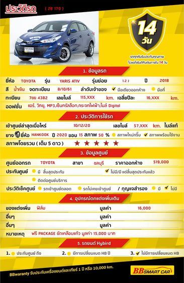 Toyota Yaris ATIV 2018.0 มือสอง เบนซิน ไมล์  จัดไฟแนนซ์ได้ เครดิตดีออกรถ 0 บาท - Image 2