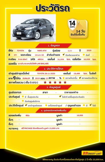 Toyota Yaris ATIV 2020.0 มือสอง เบนซิน ไมล์  ไมล์แท้ รถบ้านแท้ - Image 2