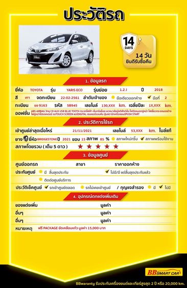 Toyota Yaris 2018.0 มือสอง เบนซิน ไมล์  มือเดียว ฟรีดาวน์ - Image 2