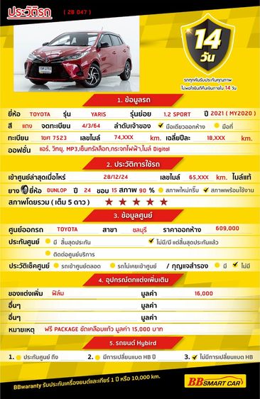 Toyota Yaris 2021.0 มือสอง เบนซิน ไมล์ รถบ้านแท้ เช็กศูนย์ทุกระยะ - Image 2