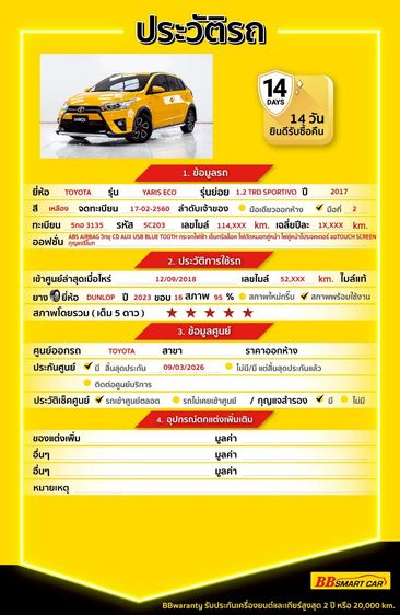 Toyota Yaris 2017.0 มือสอง เบนซิน ไมล์  เช็กศูนย์ทุกระยะ ราคาถูก - Image 2